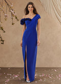 Elegant Flower(s) Asymmetrical Neckline High Split Floor-Length Elastic Satin Mother Of The Bride Dresses