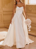 Elegant Sweetheart A-Line Sweep Train Matte Satin Wedding Dresses With High Split