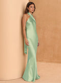 Trumpet/Mermaid Halter Sleeveless Floor-Length Stretch Satin Bridesmaid Dresses