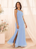 A-Line Asymmetrical Sleeveless Floor-Length Chiffon Bridesmaid Dresses With High Split
