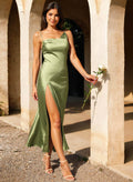 Trumpet/Mermaid Asymmetrical Sleeveless Ankle-Length Stretch Satin Knit Bridesmaid Dresses With High Split