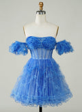 Sweetheart Off-The-Shoulder A-Line Short/Mini Chiffon/Tulle Homecoming Dresses With Ruffle