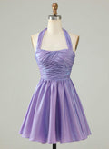 Sparkle & Shine Pleated Halter Sleeveless A-Line Short/Mini Homecoming Dresses