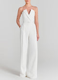 Beading Illusion Neck Long Sleeves Floor-Length Elastic Satin Wedding Jumpsuit