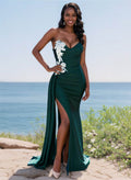 Trumpet/Mermaid Sweetheart Stretch Satin Knit Bridesmaid Dresses With High Split