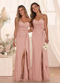 Flattering A-Line One-Shoulder Chiffon Bridesmaid With Split Front