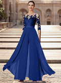 Illusion Neck Detachable Length Chiffon Mother Of The Bride Jumpsuit With Appliques Lace
