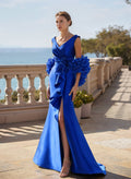 Elegant V-Neck Sleeveless Satin Mother Of The Bride Dresses With Cascading Ruffles