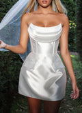 Cowl Neck Sleeveless Short/Mini Matte Satin Wedding Dresses With Sequins