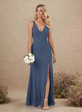Simple Trumpet/Mermaid Plunge Neck Floor-Length Chiffon Bridesmaid With Split Front
