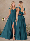 A-Line Sweetheart Floor-Length Chiffon Bridesmaid With Shoulder Ruffle