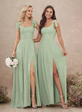 Sweet & Flow Square Neckline Floor-Length Chiffon Bridemsaid With Split Front
