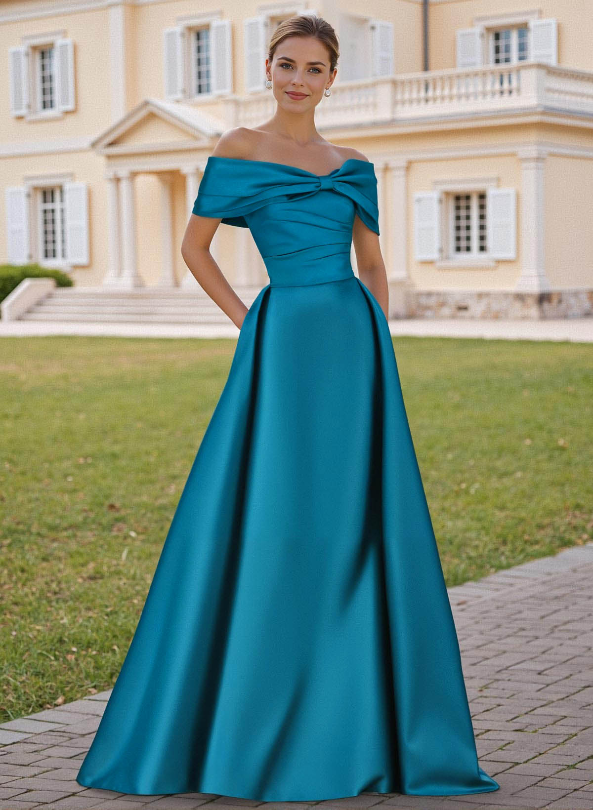 A-Line Off-The-Shoulder Sleeveless Satin Mother Of The Bride Dresses