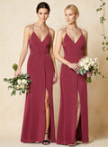 V-Neck Criss Cross Back Floor-Length Chiffon Bridesmaid Dresses With High Split