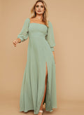 Long Sleeves Square Neckline Chiffon Bridesmaid Dresses With A-Line