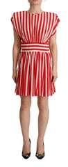 Women's Red White Stripes Silk Mini A-Line Dress