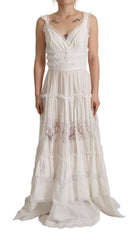 Women's White Cotton Tiered Long Maxi A-Line Dress Nylon