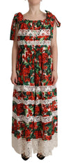 Women's Multicolor Geranium Print Lace Long Maxi Dress Cotton Polyester