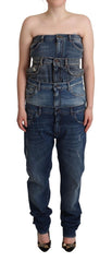 Women's Dark Blue Cotton Strapless Denim Jumpsuit Dress