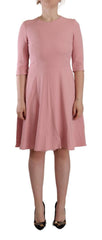 Women's Pink 3-4 Sleeves Viscose Blend A-Line Dress Acetate Elastane