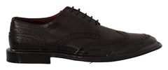 Men's Black Leather Oxford Wingtip Formal Derby Shoes Calfskin