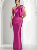 Sheath/Column One-Shoulder Satin Evening Dresses With Bow(s)