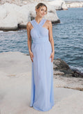 A-Line Halter Sleeveless Floor-Length Chiffon Bridesmaid Dresses With Pleated