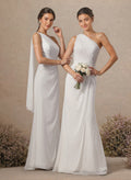 Sheath/Column One-Shoulder Sleeveless Floor-Length Chiffon Bridesmaid Dresses