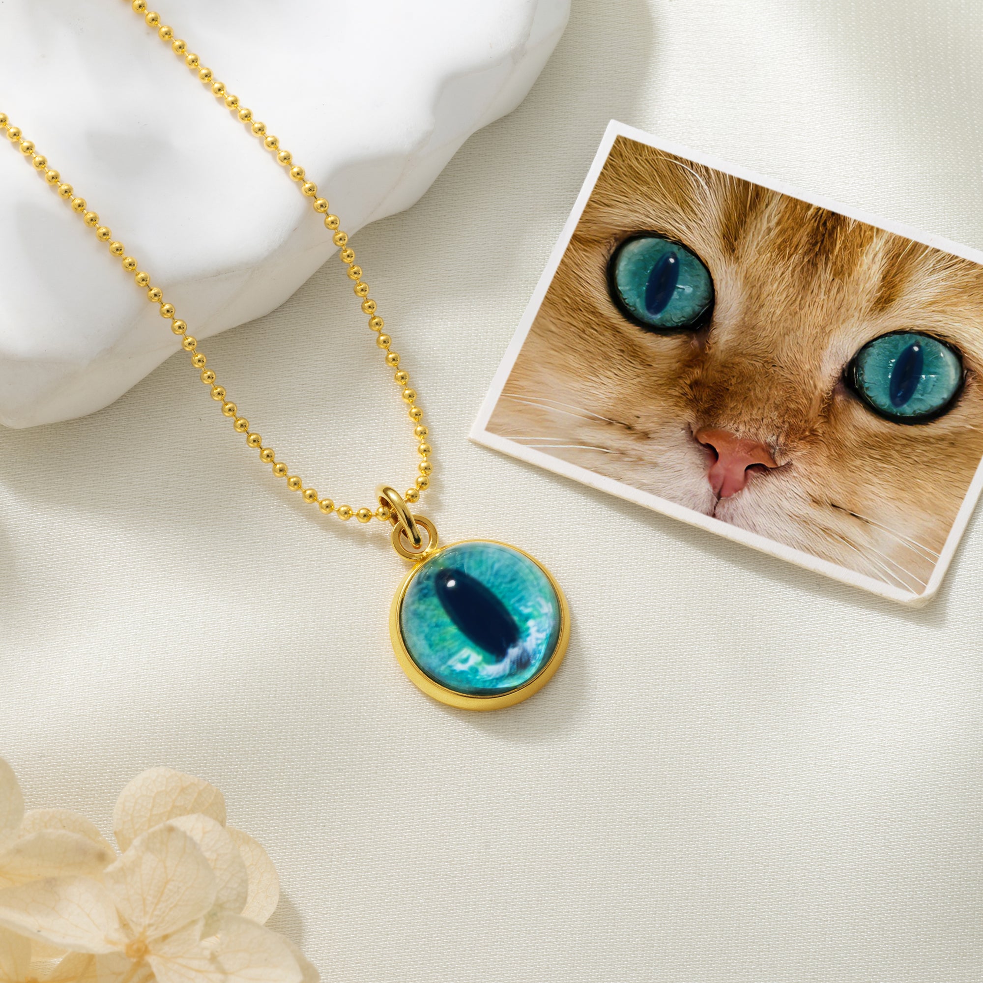 Personalizado Cat Eye Photo Necklace Dainty Jewelry Birthday Memorial Gift for Women Pet Lovers
