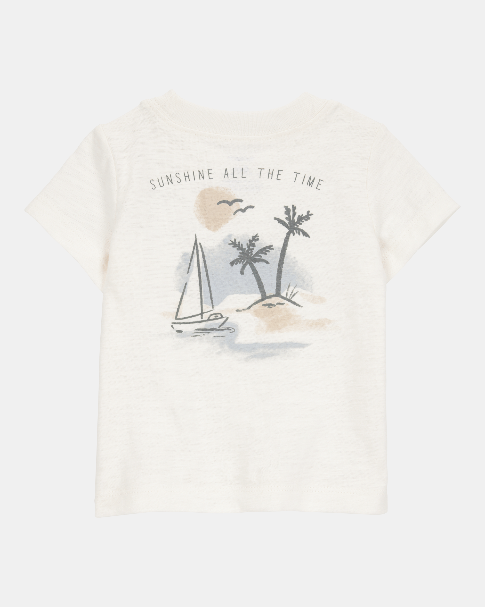 Conjunto tres piezas de algodón, pantalón corto, camisa y camiseta, diseño tropical