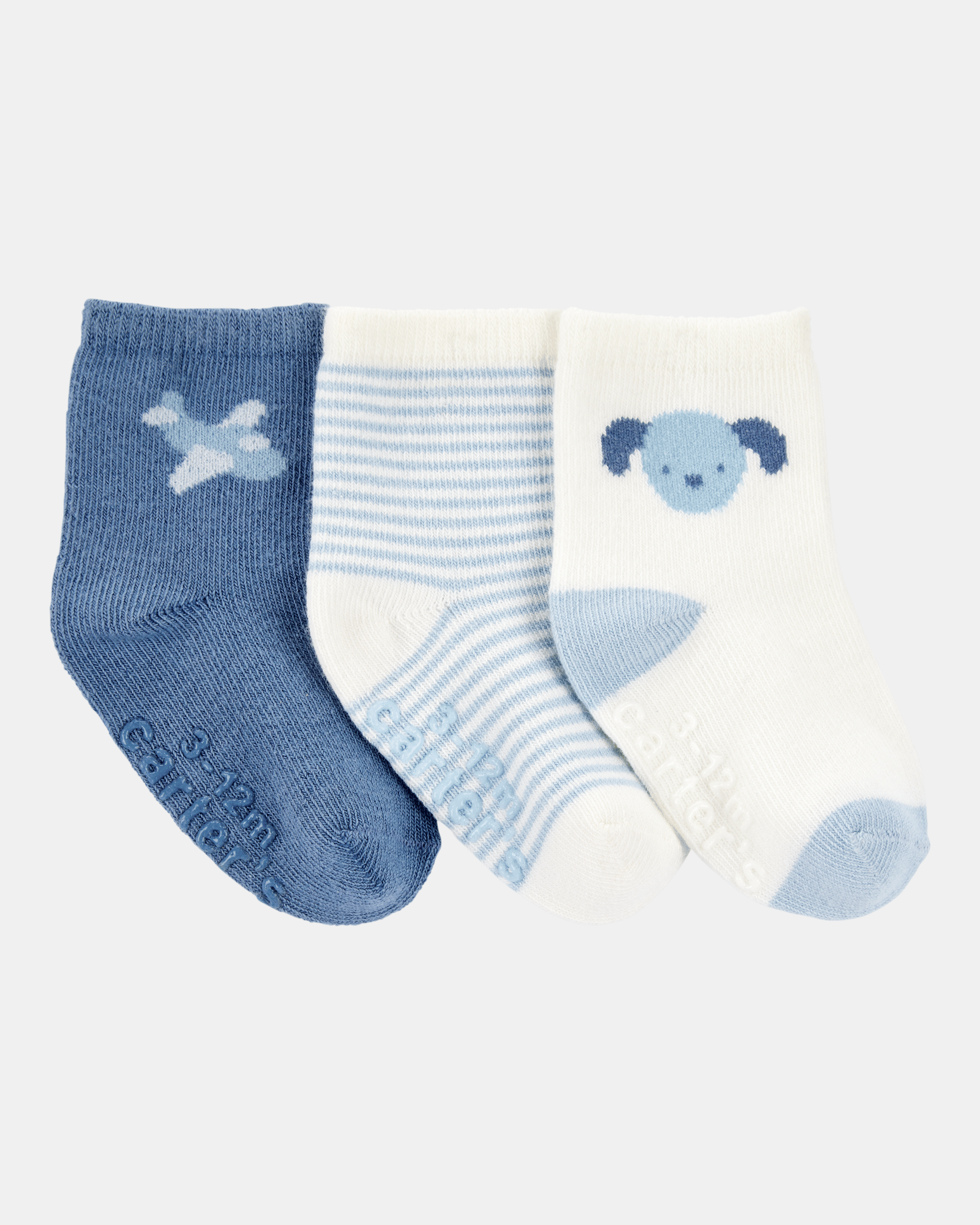 Pack 3 calcetines en azul con rayas y estampados