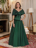 Elegant Off-The-Shoulder Sleeveless A-Line Floor-Length Satin Evening Dresses With Bow(s)