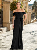 Elegant Off-The-Shoulder Sleeveless Floor-Length Chiffon Mother Of The Bride Dresses With Ruffle/Flower(s)