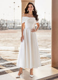 Elegant Off-The-Shoulder Sleeveless A-Line Ankle-Length Satin Cocktail Dresses With Bow(s)
