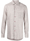 Kiton Vertical Striped Linen Blend Shirt — Beige