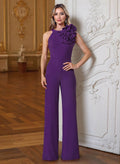 Jumpsuit/Pantsuit Scoop Neck Floor-Length Elastic Satin Mother Of The Bride Dresses With Flower(s)