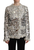 Women's Silver Sequined Shearling Long Sleeves Jacket Nylon Clothing