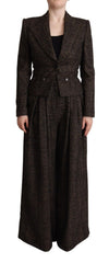 Women's Dark Brown Wool Single Breasted 2 Pc Jacket Pants Alpaca Nylon