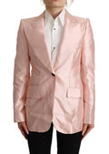 Women's Pink Satin Long Sleeves Blazer Coat Jacket Silk Clothing