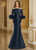Flattering Off-The-Shoulder Satin Mother Of The Bride Dresses With Ruffle