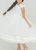 Scoop Neck Sleeveless A-Line Ankle-Length Tulle Flower Girl Dresses With Bow(s)