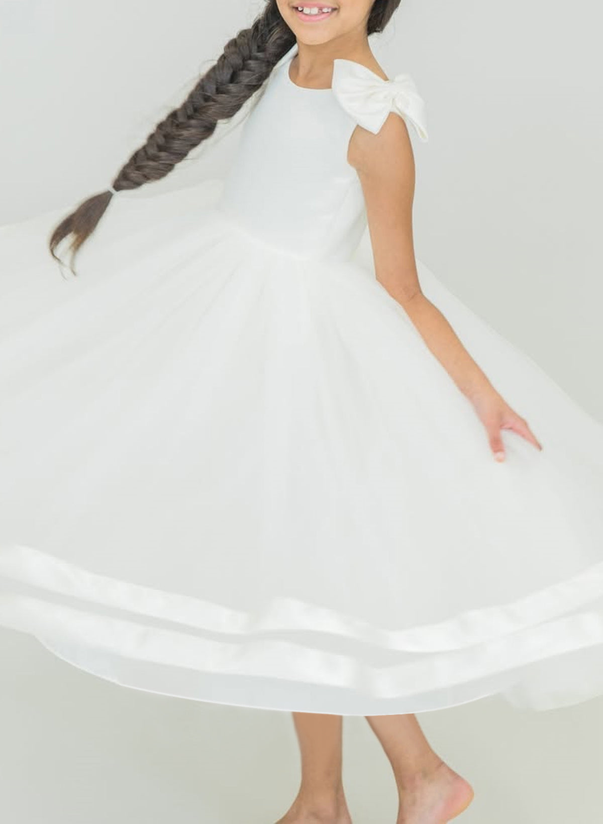 Scoop Neck Sleeveless A-Line Ankle-Length Tulle Flower Girl Dresses With Bow(s)