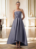 Elegant Strapless Sleeveless A-Line Asymmetrical Length Satin Mother Of The Bride Dresses With Bow(s)