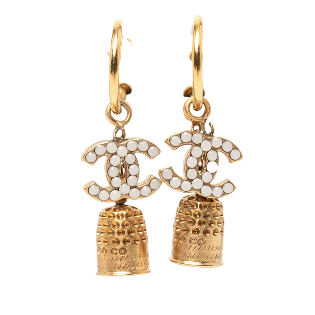 Gold Plated Enamel CC Bell Drop Push Back Earrings