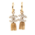 Gold Plated Enamel CC Bell Drop Push Back Earrings