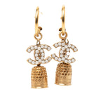Gold Plated Enamel CC Bell Drop Push Back Earrings