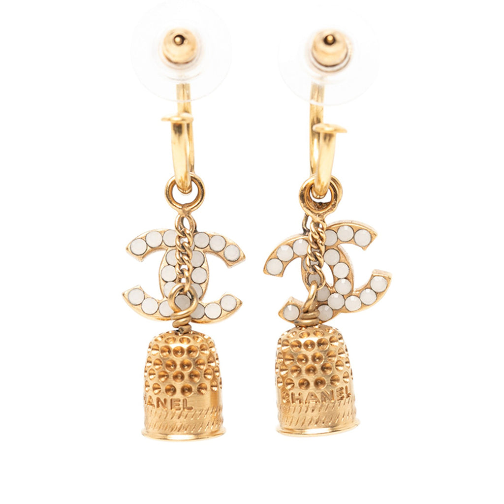 Gold Plated Enamel CC Bell Drop Push Back Earrings