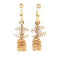 Gold Plated Enamel CC Bell Drop Push Back Earrings