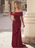 Sheath/Column Off-The-Shoulder Elastic Satin Mother Of The Bride Dresses With Ruffle