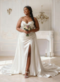 Trumpet/Mermaid Strapless Sleeveless Sweep Train Matte Satin Wedding Dresses With High Split